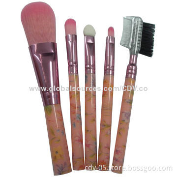 5-piece gift makeup brush set, made of plastic handle and aluminum ferrule with synthetic hair